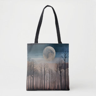 Tote Bag Arbres d'hiver et Pleine lune