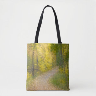 Tote Bag Arbres en couleurs d'automne et chemin recouvert d