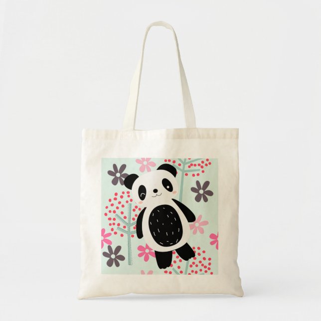 Tote Bag Arbres, fleurs, et ours panda (Devant)
