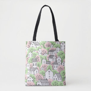 Tote Bag Arbres, maisons, paysage de la ville de printemps