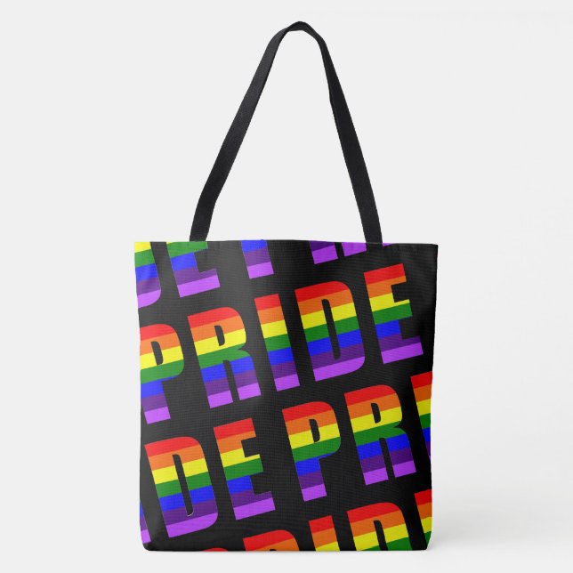 Tote Bag Arc en arc-en-ciel - Art sur couleur noire personn (Devant)