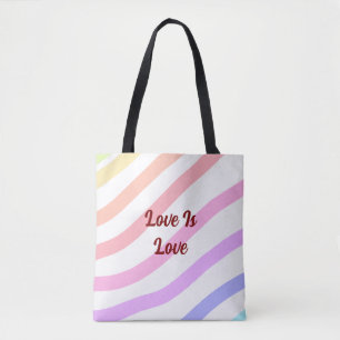 Tote Bag Arc-en bandes colorées pastel l'amour est amour fi