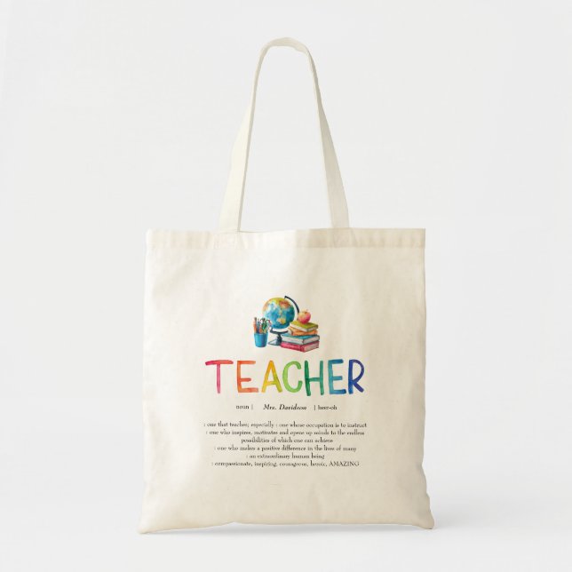 Tote Bag Arc-en-ciel aquarelle moderne Merci enseignant  (Devant)