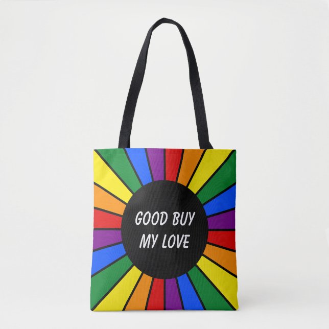 Tote Bag Arc-en-ciel avec raies rondes + votre backgr. & id (Devant)