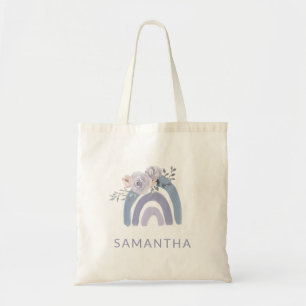 Tote Bag Arc-en-ciel bleu et pourpre avec fleurs