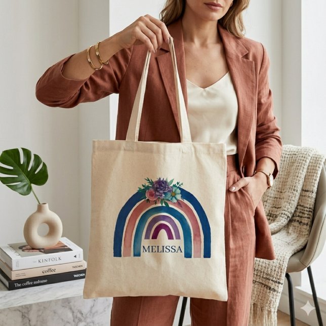 Tote Bag Arc-en-ciel Boho personnalisé avec fleurs (Créateur téléchargé)