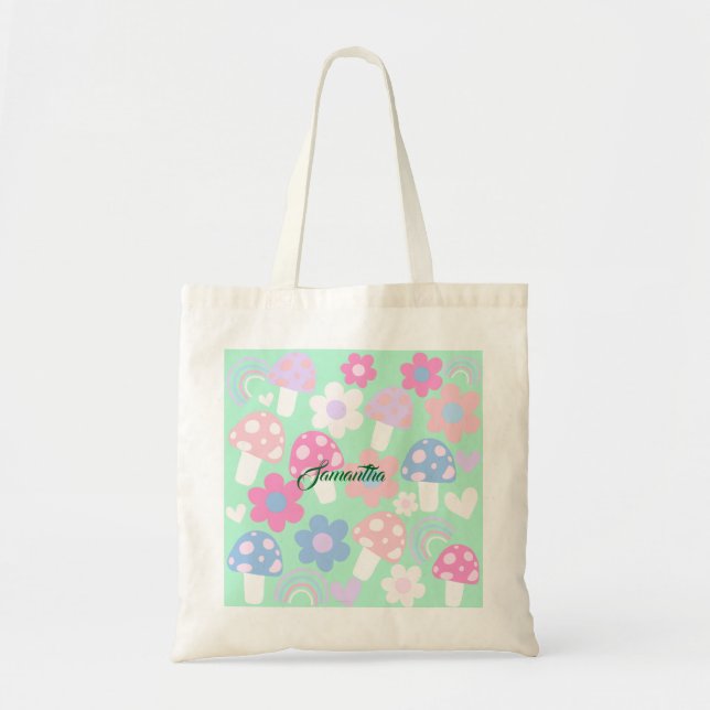 Tote Bag Arc-En-Ciel, Champignons Et Fleurs (Devant)