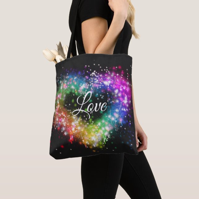 Tote Bag Arc-en-ciel couleurs vaporiser peinture étincelant (De près)
