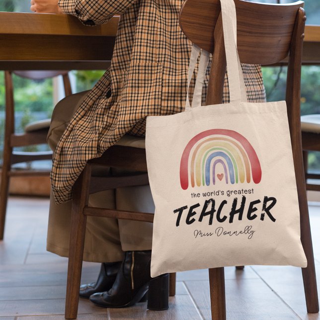 Tote Bag Arc-en-ciel du plus grand enseignant du monde (Créateur téléchargé)