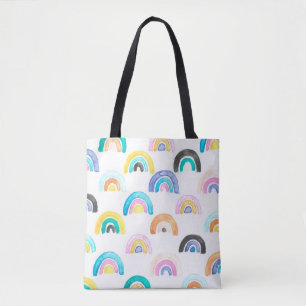 Tote Bag Arc-en-ciel enfant, Motif pour enfants aquarelle.