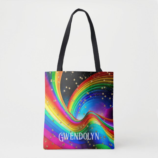 Tote Bag Arc en ciel et étoiles d'or (Devant)