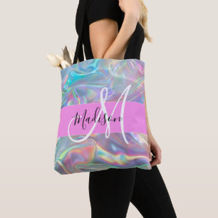 Tote Bag Arc-en-ciel Girly Holographique Iridescent Monogra