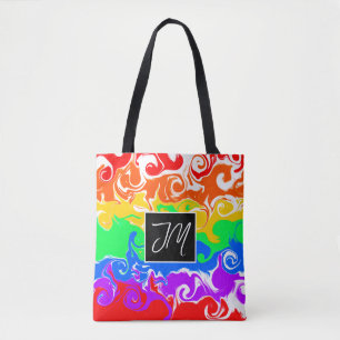 Tote Bag Arc en ciel Marbre Fluide Art