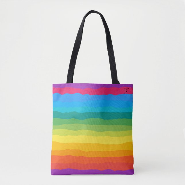 Tote Bag Arc-en-ciel multicolore rayures laides (Devant)