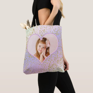 Tote Bag Arc-en-ciel Pastel Or Paillettes Coeur Photo Image