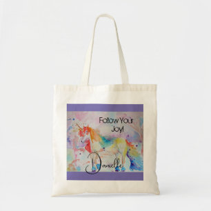 Tote Bag Arc en ciel Unicorne Aquarelle pourpre mou enfants