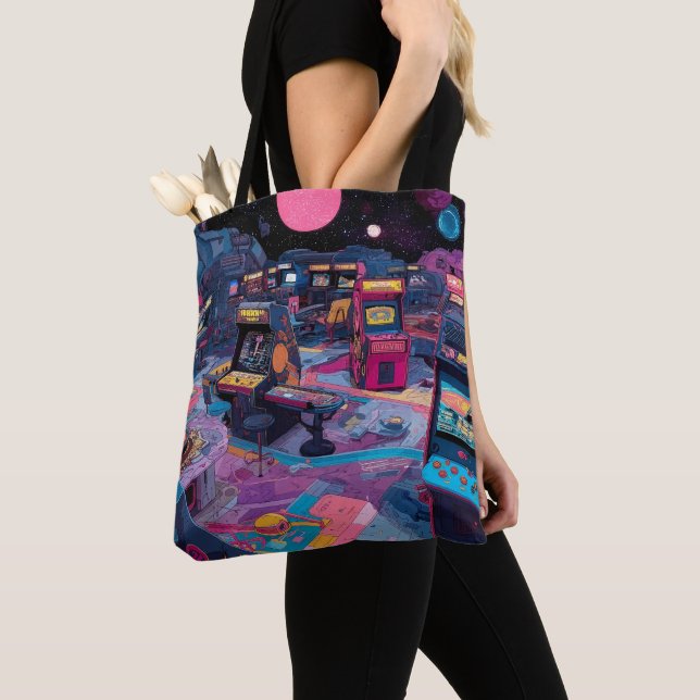 Tote Bag Arcade Rétro Futuriste dans l'Espace (De près)