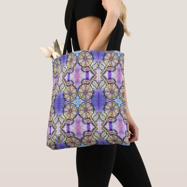 Tote Bag Arceau de fleurs aquarelle bleu (De près)