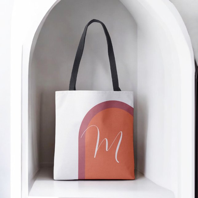 Tote Bag Arche magenta de corail élégant avec Monogramme (Personalize this stylish tote with your monogram initial.)