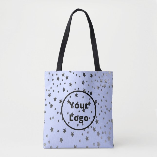 Tote Bag Argent et étoiles noires sur bleu (Devant)