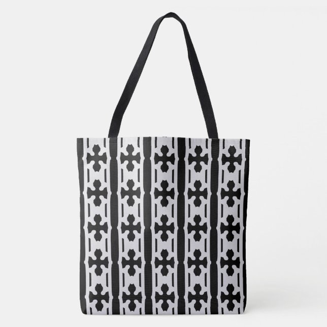 Tote Bag Argent moderne et Motif noir (Devant)