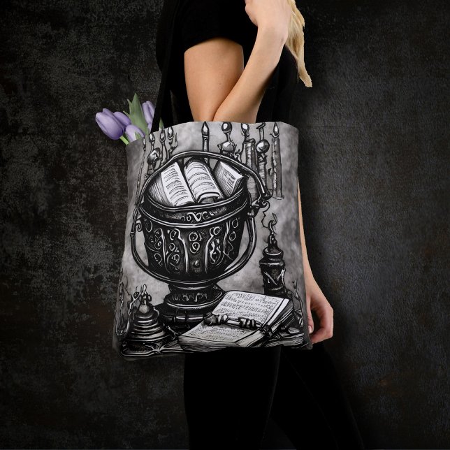Tote Bag Argent Steampunk Cauldron Spellbooks et Potions (Créateur téléchargé)