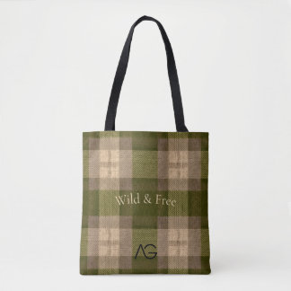 Tote Bag Aria G Olive & Wheat Motif Carreaux Rustique Vol 7