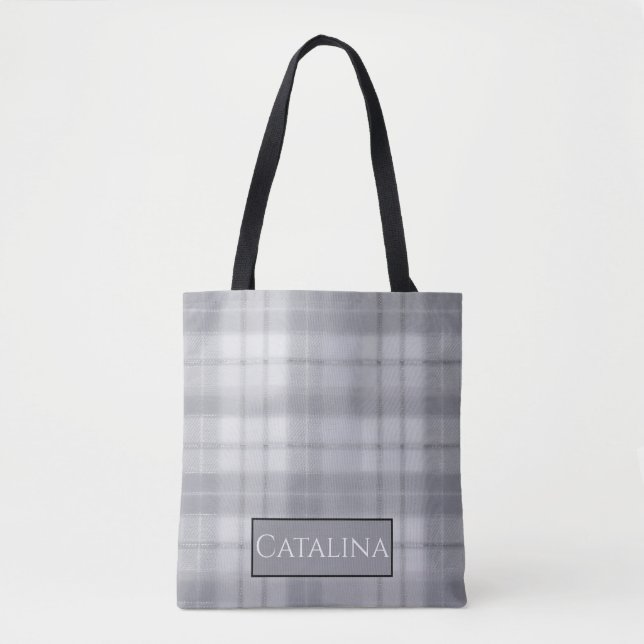 Tote Bag Aria Grace Silver Frost Winter Plaid Pattern Name (Devant)