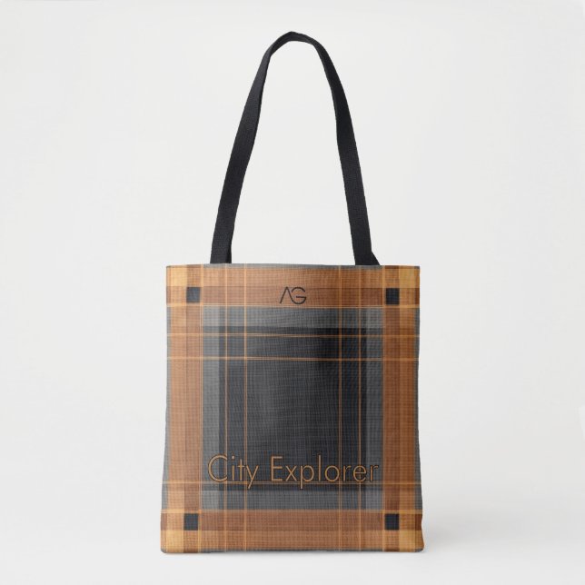 Tote Bag Aria Urban Copper Grid Plaid Pattern City Explorer (Devant)