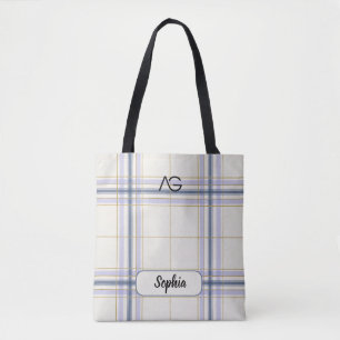 Tote Bag AriaGrace Ivoire & Lavande Luxe Motif Carreaux