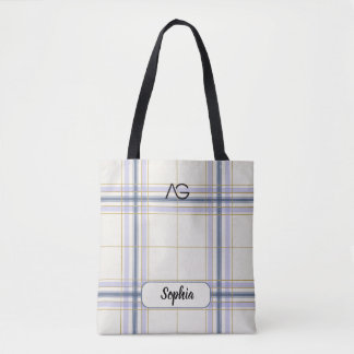 Tote Bag AriaGrace Ivoire & Lavande Luxe Motif Carreaux