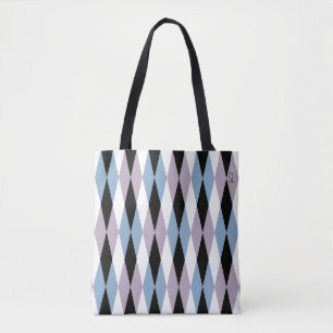 Tote Bag Arlequin Diamond Motif - Bleu et Dusty Lilac