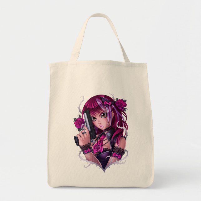 Tote Bag Arme et fille manga Rose (Devant)