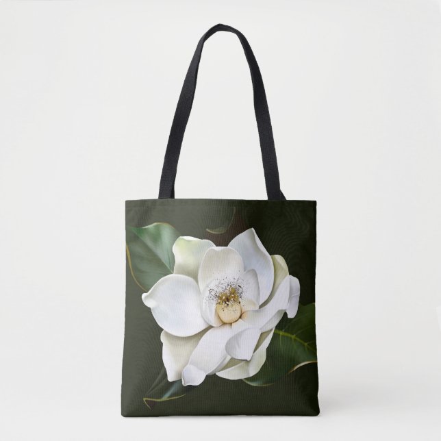 Tote Bag Arrière - plan blanc Magnolia Closeup Vert (Devant)