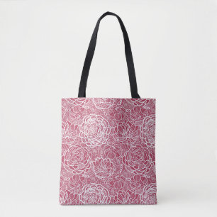 Tote Bag Arrière - plan bleu de motif de fleurs de dentell