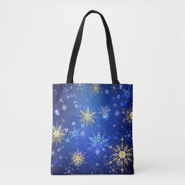 Tote Bag Arrière - plan Bleu XMAS avec des flocons de neige (Devant)