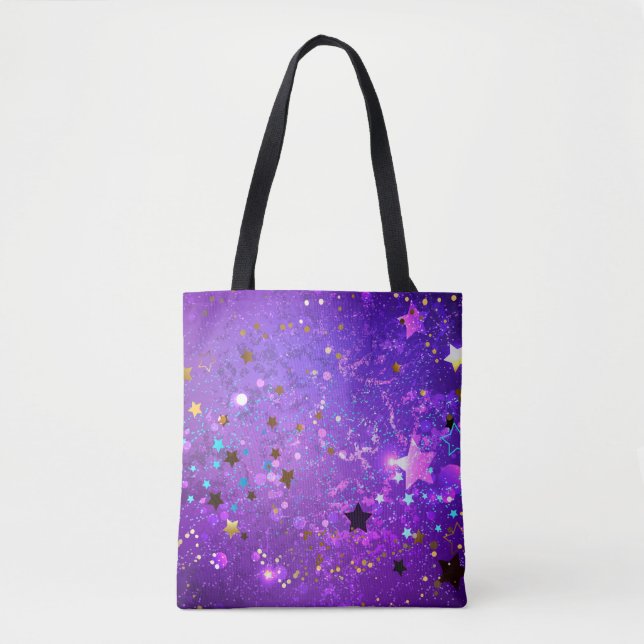 Tote Bag Arrière - plan de feuille violet avec étoiles (Devant)