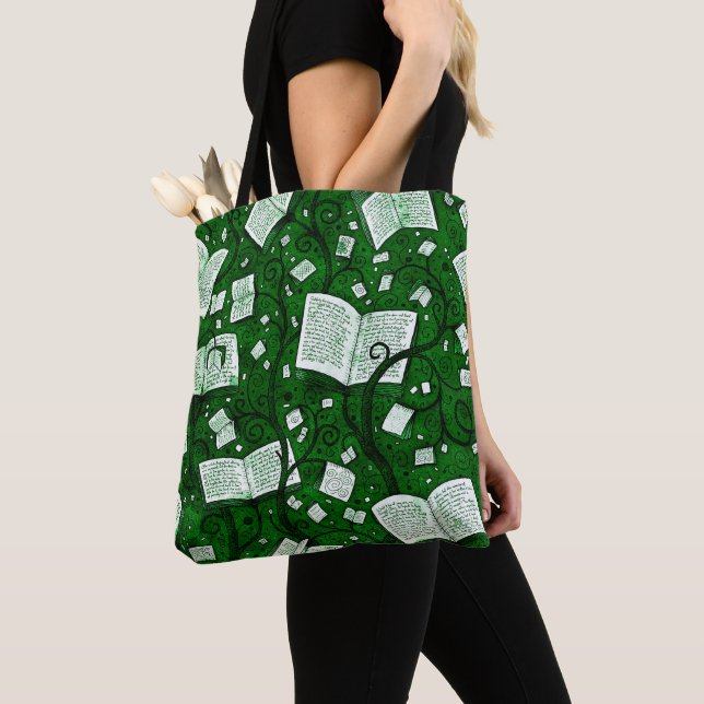 Tote Bag Arrière - plan de livres verts (De près)