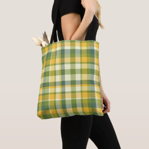 Tote Bag Arrière - plan de Motif Plaid jaune et vert