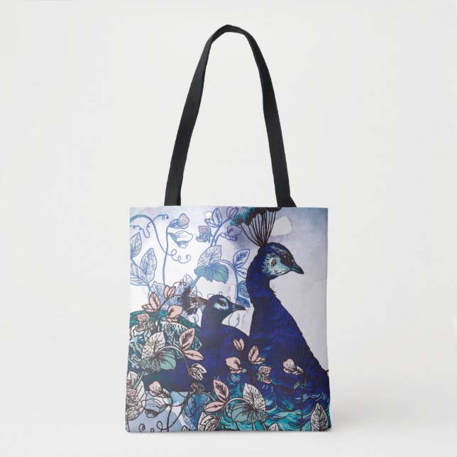 Tote Bag Arrière - plan floral avec des paons (Devant)