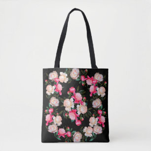 Tote Bag Arrière - plan floral. Peonies rose et blanc sur 