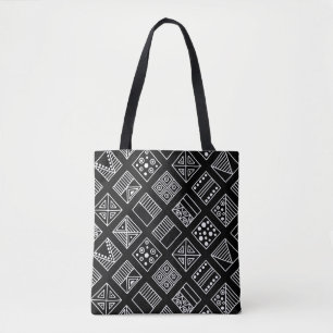 Tote Bag Arrière - plan géométrique noir et blanc avec main
