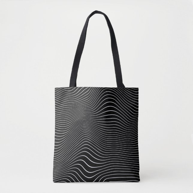 Tote Bag Arrière - plan linéaire psychédélique noir et blan (Devant)