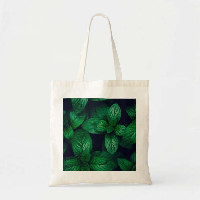 Tote Bag Arrière - plan motif feuille vert Mint (Devant)