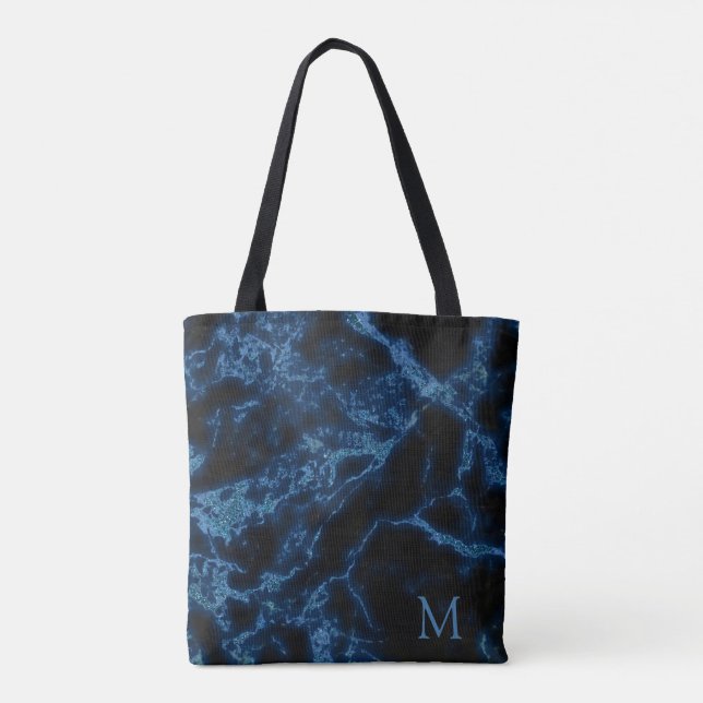 Tote Bag Arrière - plan Noir Monogrammé Et Parties scintill (Dos)