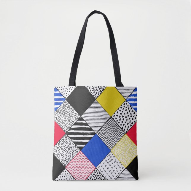 Tote Bag Arrière - plan Patchwork Dessiné À La Main. Textur (Devant)