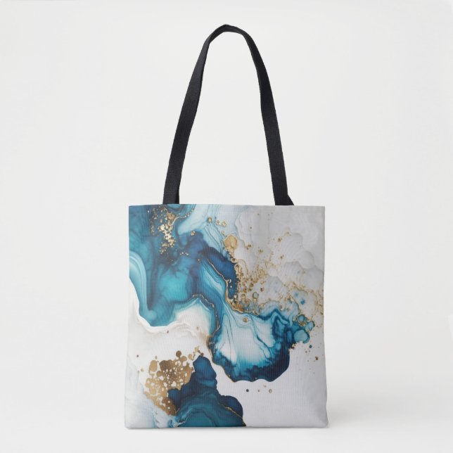 Tote Bag Arrière - plans d'encre d'alcool bleu et or (Devant)