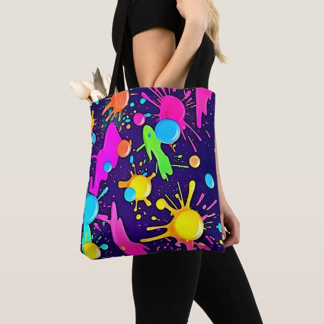 Tote Bag Art à éclaboussure couleur néon (De près)