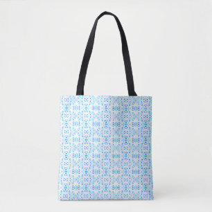 Tote Bag Art à la gouache abstrait bleu blanc Firebrand