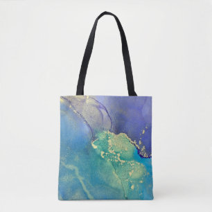 Tote Bag Art abstrait à l'encre alcoolique bleu violet et o